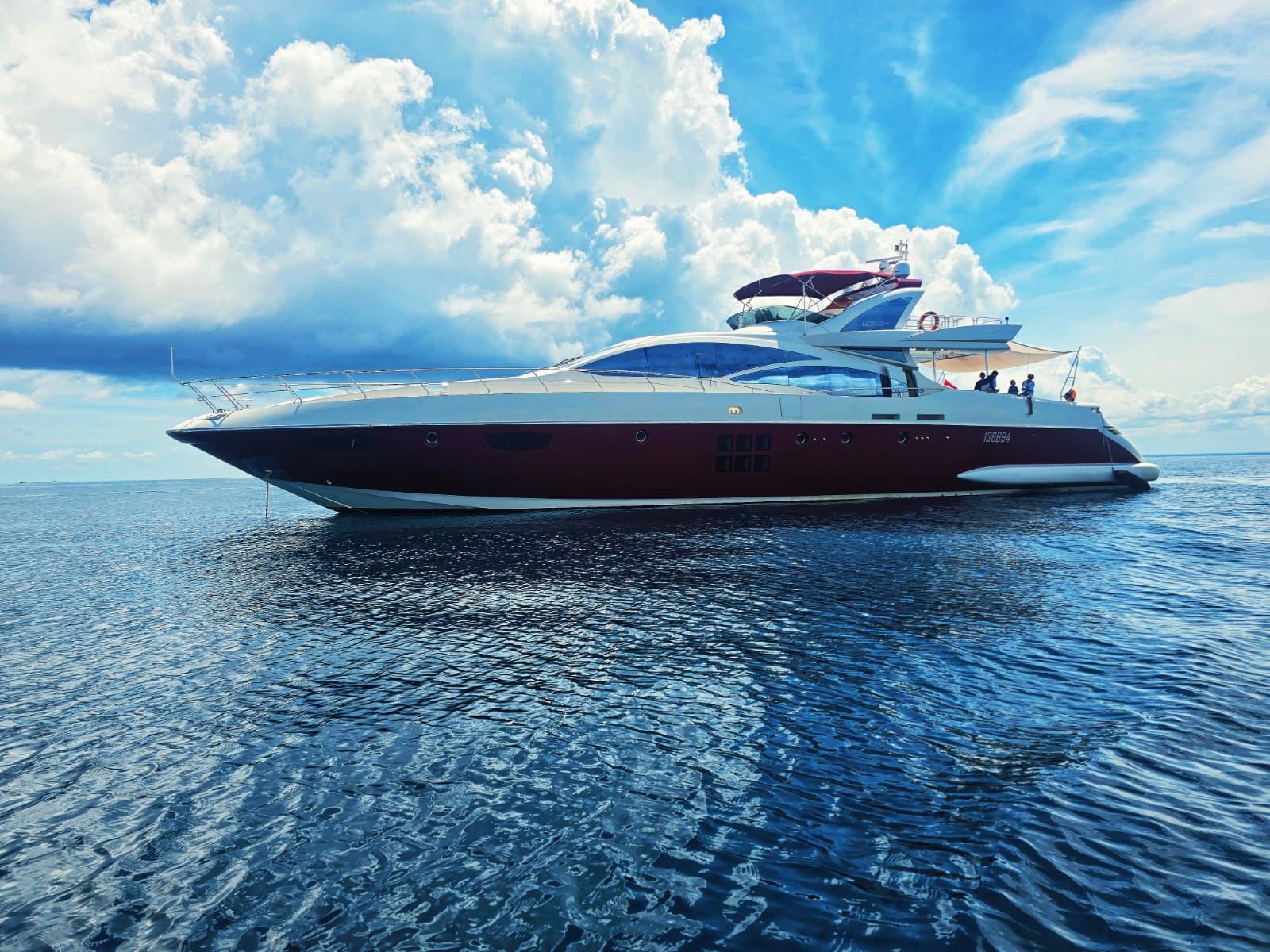 MV Samkara at anchor — a 24-metre Ferretti, Indonesia Yachts, off the Bali coast