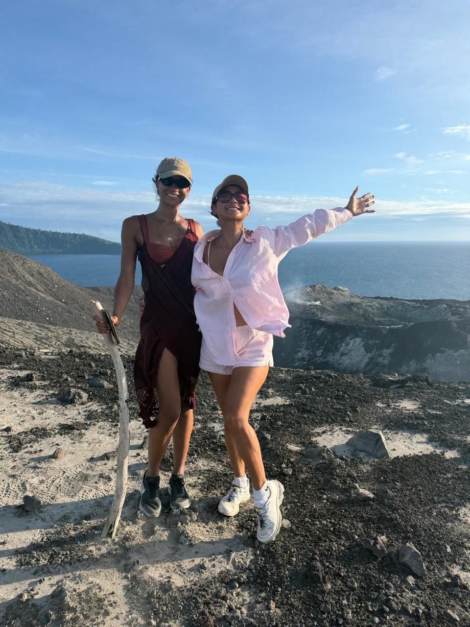 Two guests on the crater rim of Anak Krakatau